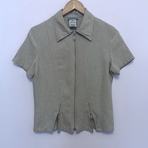 Connection 18 Taupe Short Sleeve Zip-Up Blouse